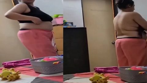 Chubby wife stripping bra in front of husband