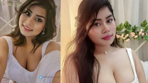Busty Girl Amesha Shows Her Big Boobs and Rubbing Pussy with Vibrator