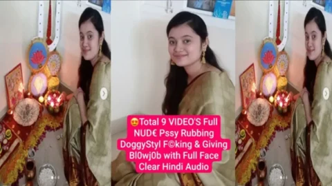 Gorgeous Desi Girl Full Nude Pussy Rubbing Doggy Style Fucking Giving Blowjob with Full Face